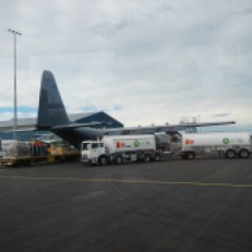 Cargo being loaded onto the C130 military aircraft that took us to the ice.